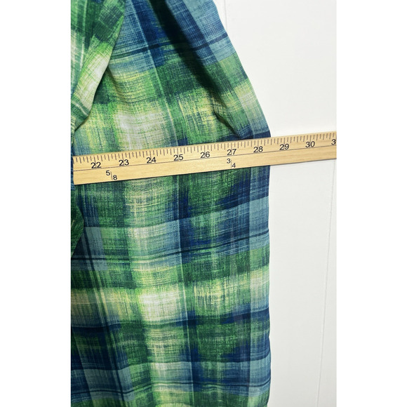 Catherines Featherweight Plaid Tunic Duster Button Front Blue Green Size 3X - Picture 5 of 11